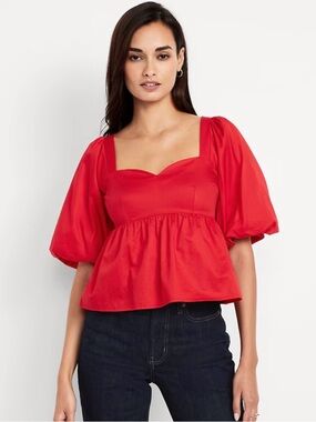 Puff-Sleeve Poplin Peplum Top